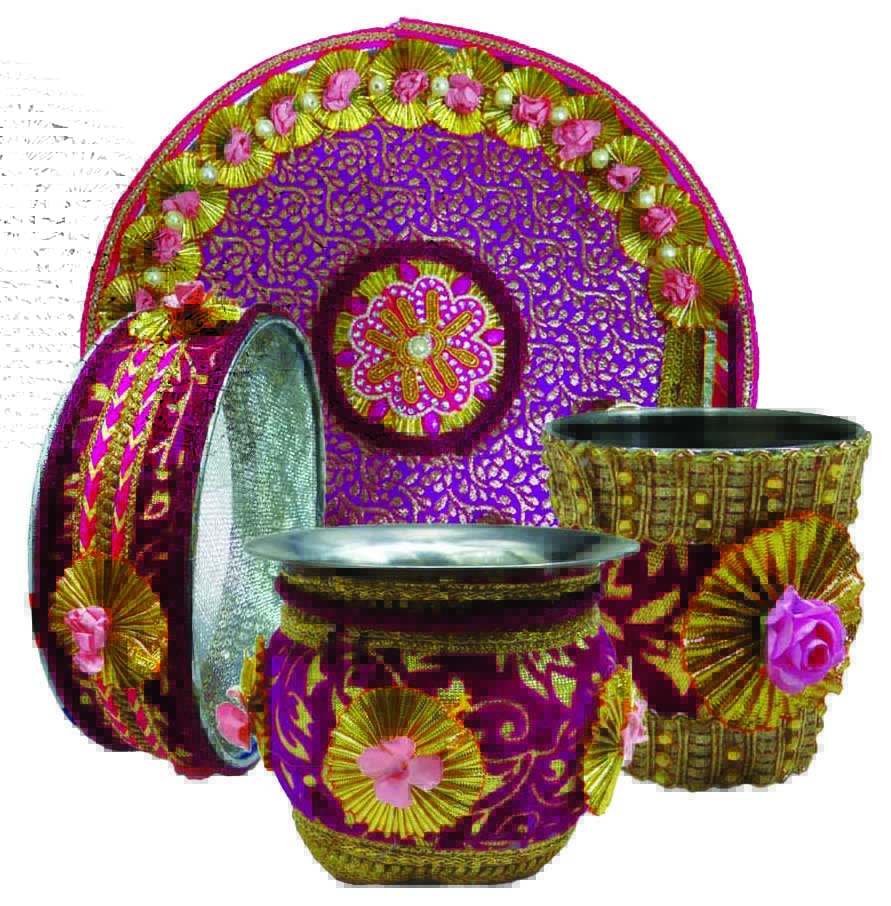 Hand Decorated Karva Chauth Pooja Kit w/ Karva, Puja Thali, Jaali & Lota Hand Decorated Karva Chauth Pooja Kit w/ Karva, Puja Thali, Jaali & Lota