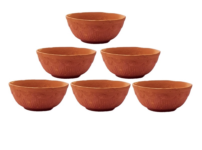 6 Pcs Handmade Natural Earthen Clay Bowls / Katori / Vati 3.75" 6 Pcs Handmade Natural Earthen Clay Bowls / Katori / Vati 3.75"
