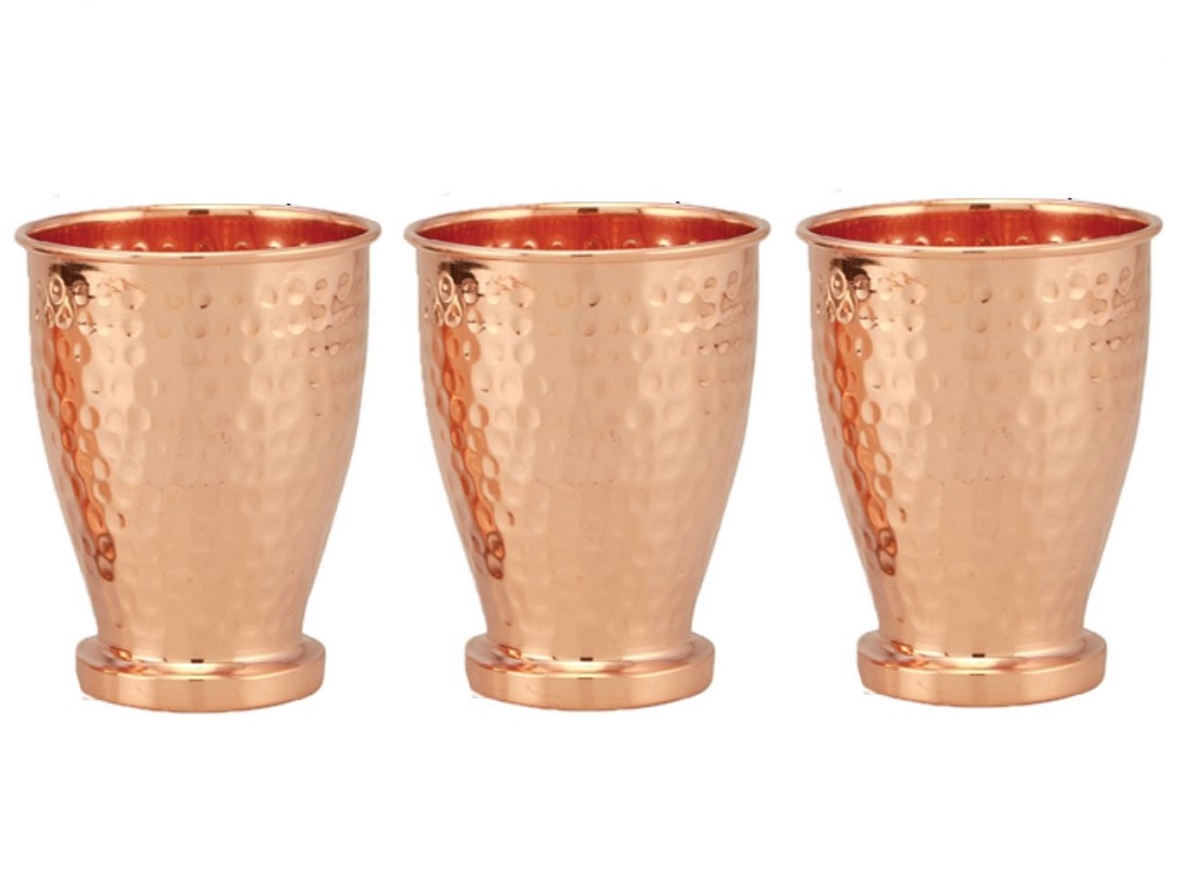 Traditional Royal Design Hammered Copper Glass / Tumbler Cup - 4.5" - 3 Pcs