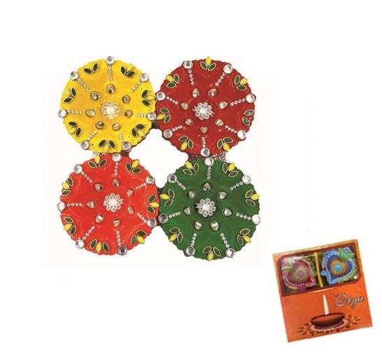24 Sets (96 Pcs) Floral Shape Handmade Diwali Clay Diya 3.5"