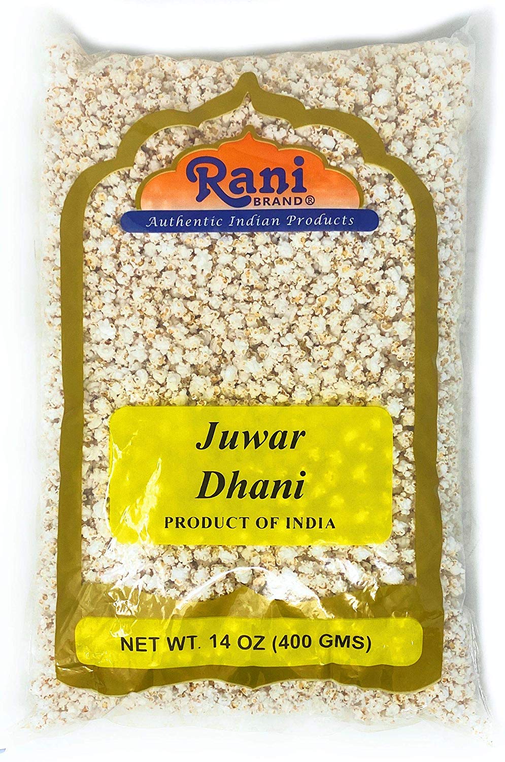 Rani Juwar Dhani (Puffed "popcorn" Sorghum) 14oz (400g) ~ All Natural, Indian Origin | No Color | Gluten Friendly Ingredients | Vegan | NON-GMO | Indian Origin | No Salt or fillers