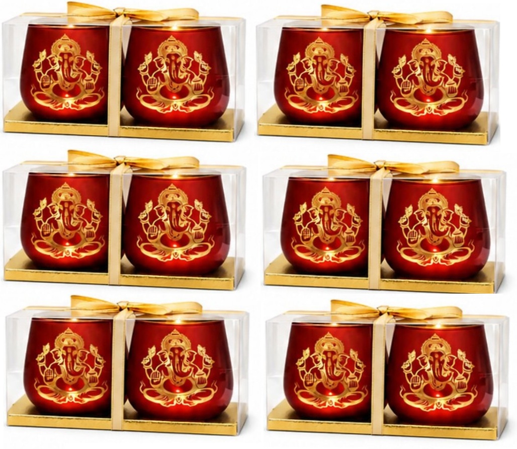 Ganesh Candle Holder for Puja, Decor, Return Gift - 6 Sets (12 Pcs) 4"