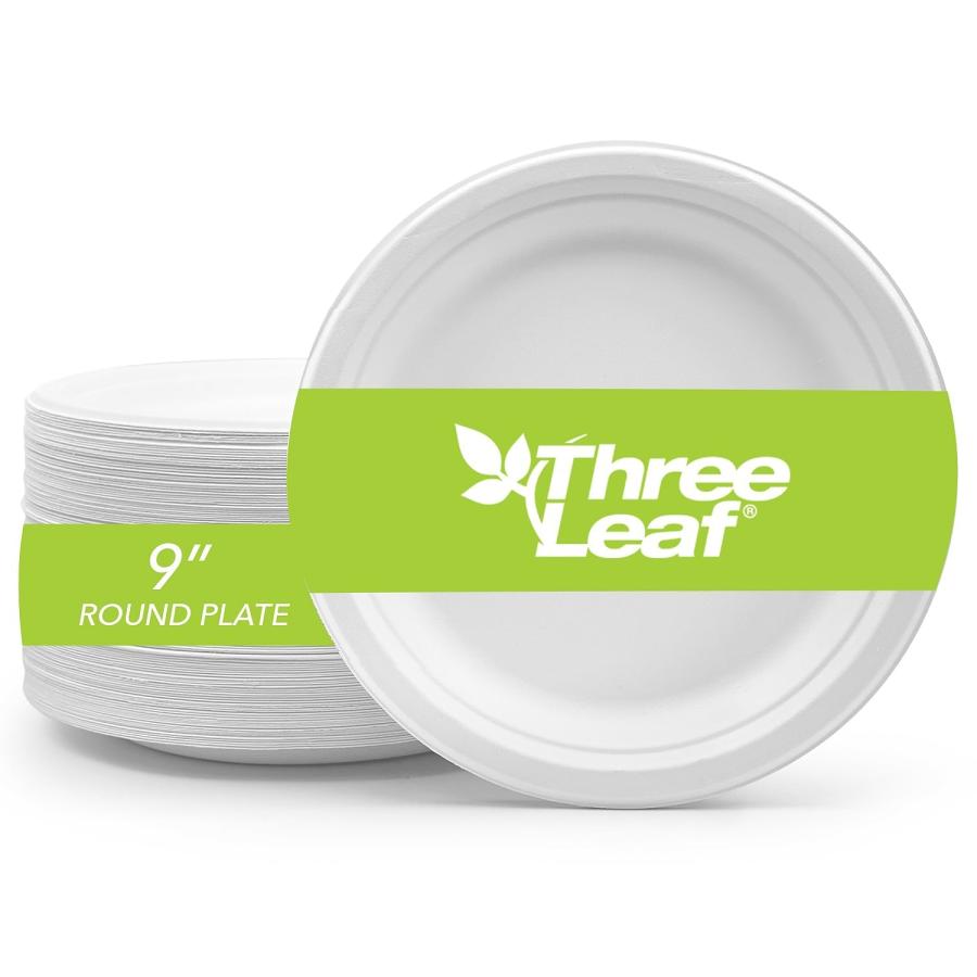 Three Leaf 9" Bagasse Round Plate, 500 Ct. (4 Packs Of 125)