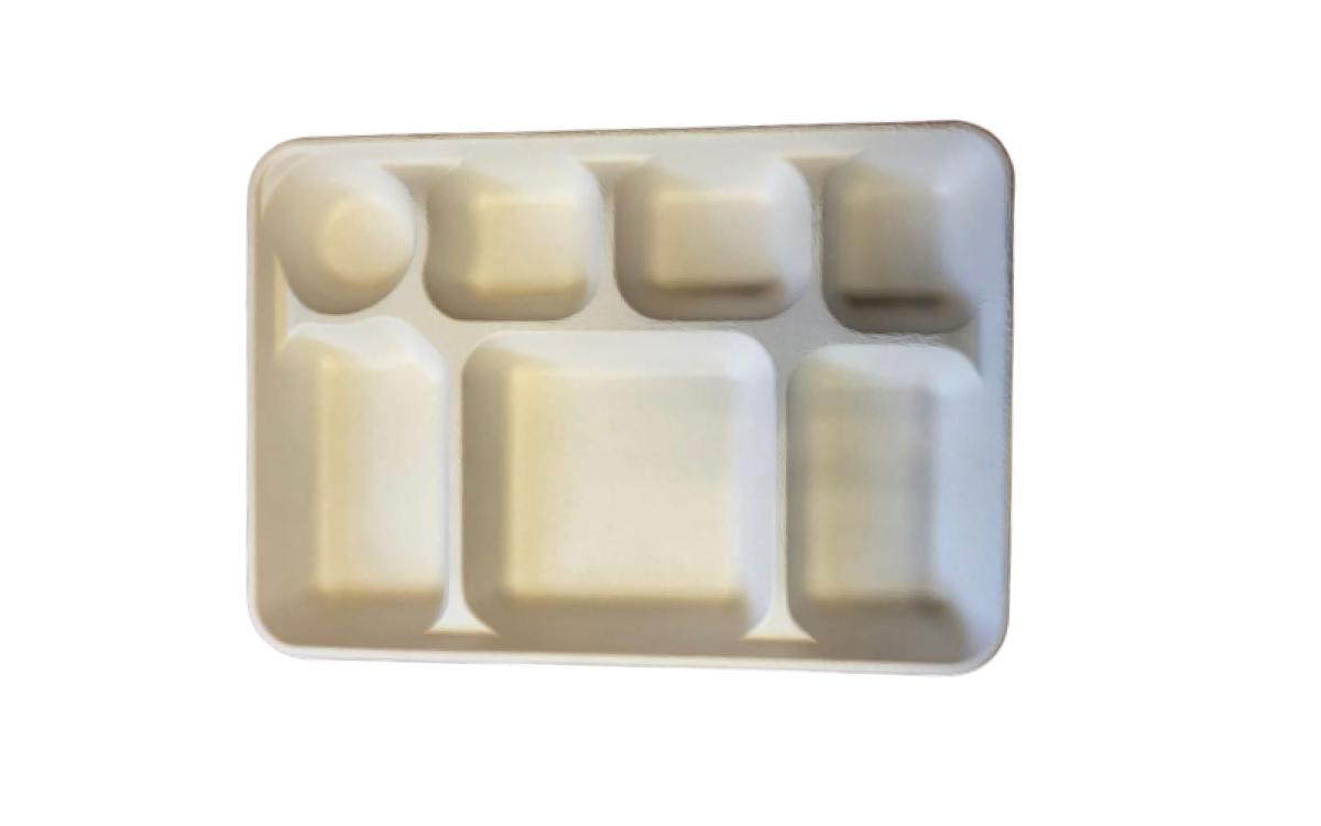 Biodegradable 7-Compartment Plates / Thali / Meal Lunch Dinner Tray - 100 Plates