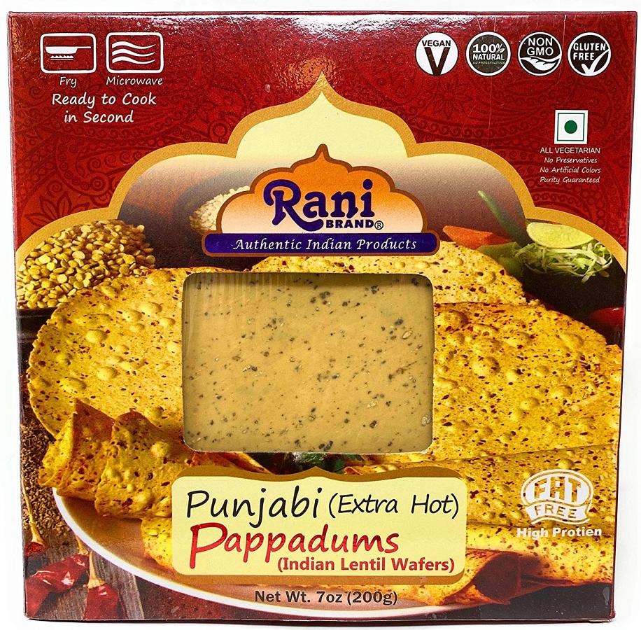 Rani Pappadums (Indian Lentil Wafer Snack) Punjabi - Extra Hot, 7 ounce (200g) Approximately 15pc, 7 inches ~ All Natural, Gluten Free | NON-GMO | Vegan | Indian Origin