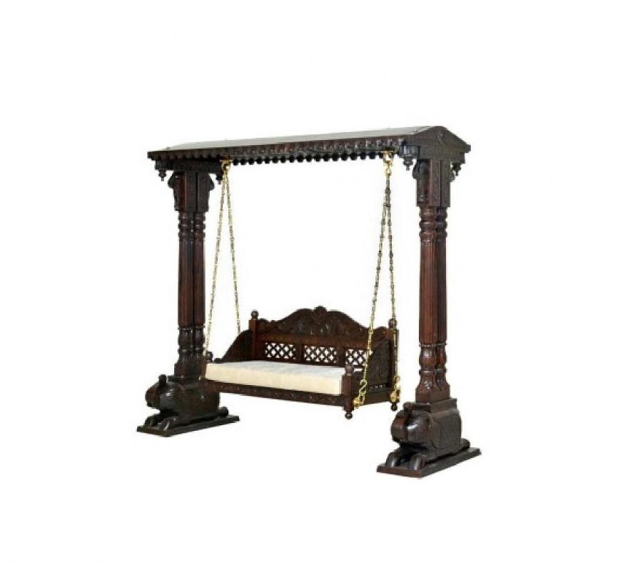 Wooden Carved Jhoola Swing w/ Elehpant Shape Pillars Wooden Carved Jhoola Swing w/ Elehpant Shape Pillars