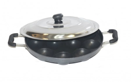 TABAKH Bright AppamPatra Paniyaram Non Stick Pan with Stainless Steel Lid TABAKH Bright AppamPatra Paniyaram Non Stick Pan with Stainless Steel Lid