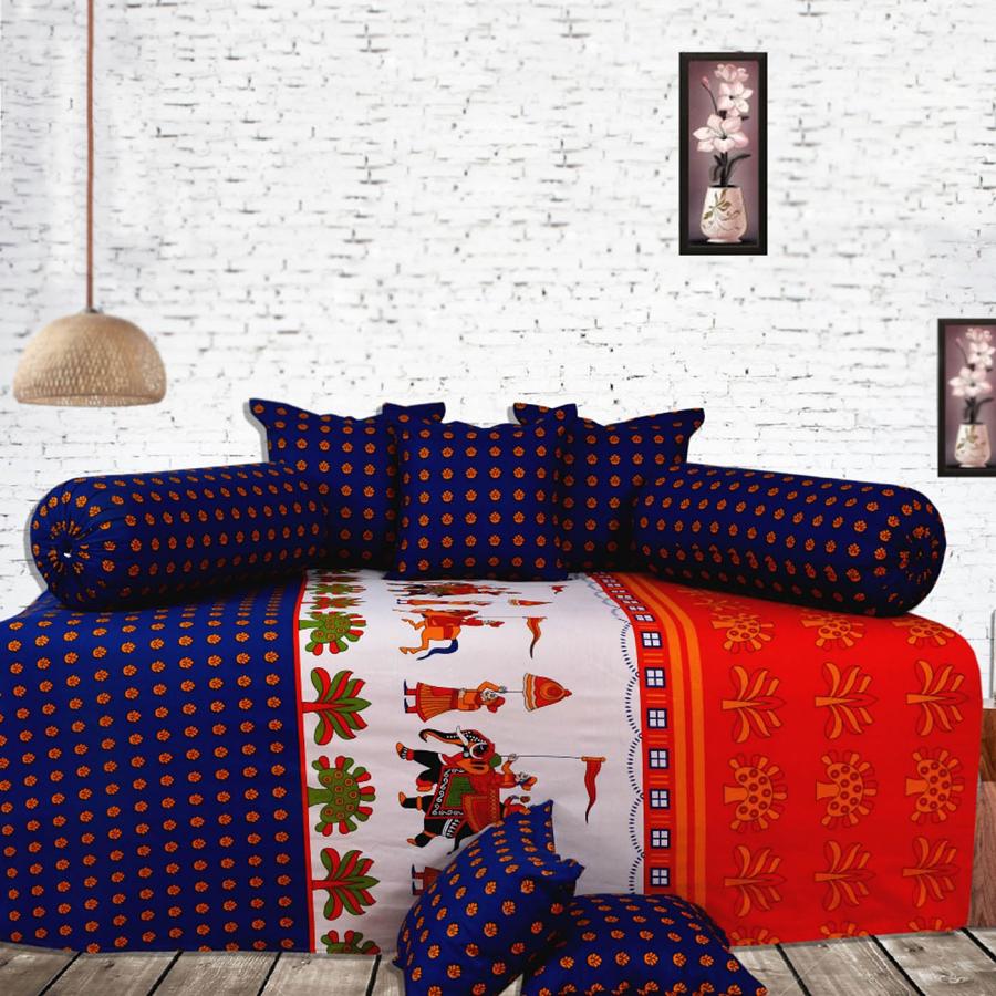 Bright Traditional Printed 8 Piece Diwan Set 29669 Buy Pillow