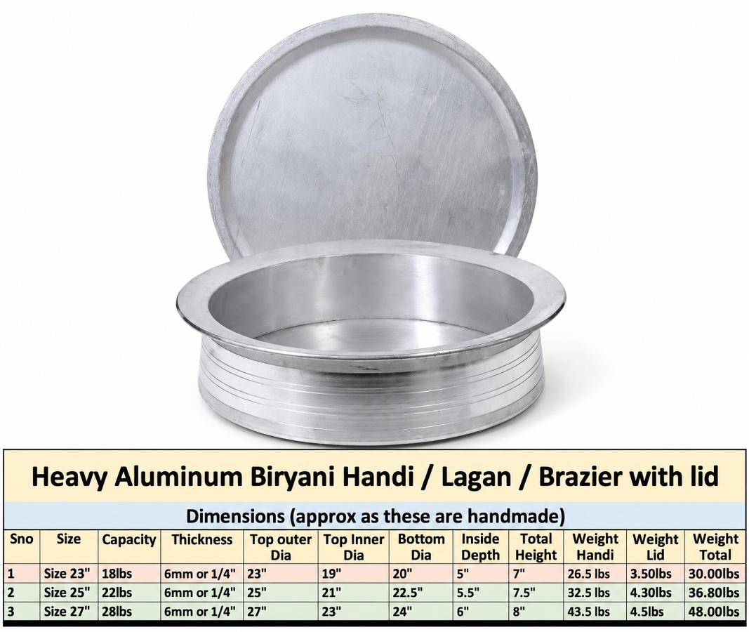 Aluminum Biryani Cooking Handi / Lagan / Brazier 23", 25" & 27"  w/ Lid 