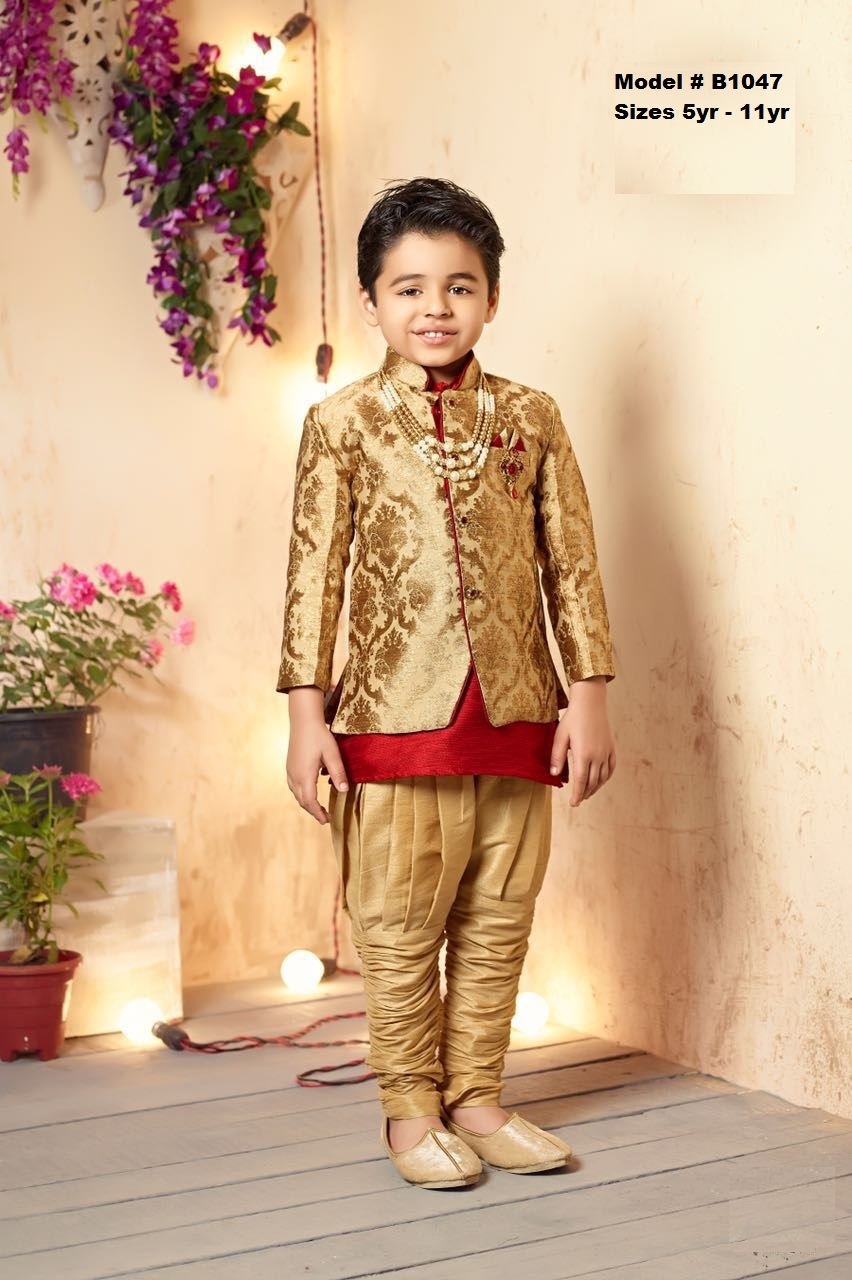 Gold Maroon Party Wear Readymade Kurta Pajama w/ Jacket 6 & 9 Years Gold Maroon Party Wear Readymade Kurta Pajama w/ Jacket 6 & 9 Years