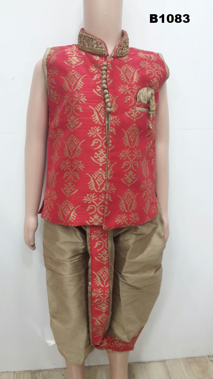 Red & Beige Traditional Fancy Party Wear Kids Dhoti Kurta Dress Red & Beige Traditional Fancy Party Wear Kids Dhoti Kurta Dress