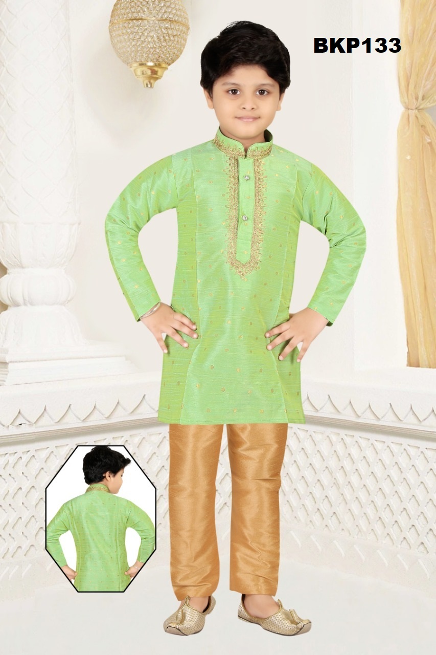 Pista Green Raw Silk Kurta Pajama With Gold Butti w/ Embroidery Pista Green Raw Silk Kurta Pajama With Gold Butti w/ Embroidery