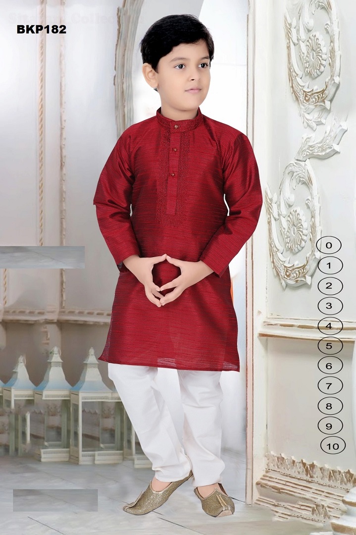 Maroon Fancy Silk Kurta Pajama Set for 1 to 15 Years Old Boys 47711