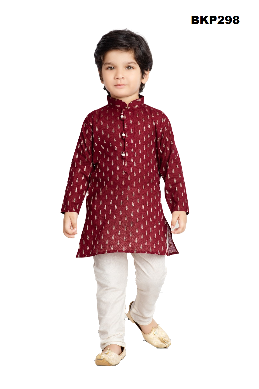 Boys Maroon with butti allover cotton Kurta Pajama Set