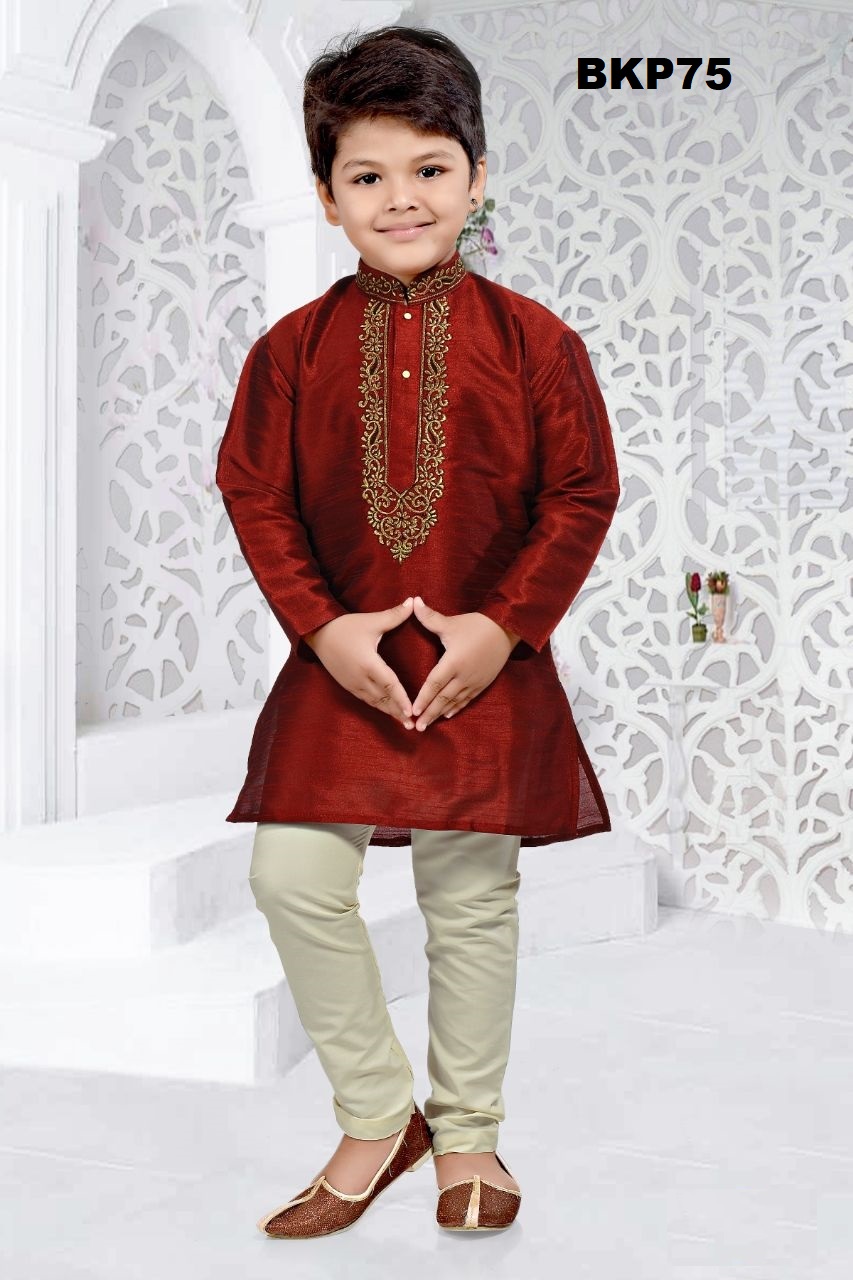 Embroidered Maroon Silk Kurta Pajama for Children - 6 & 11 Year Boys ...