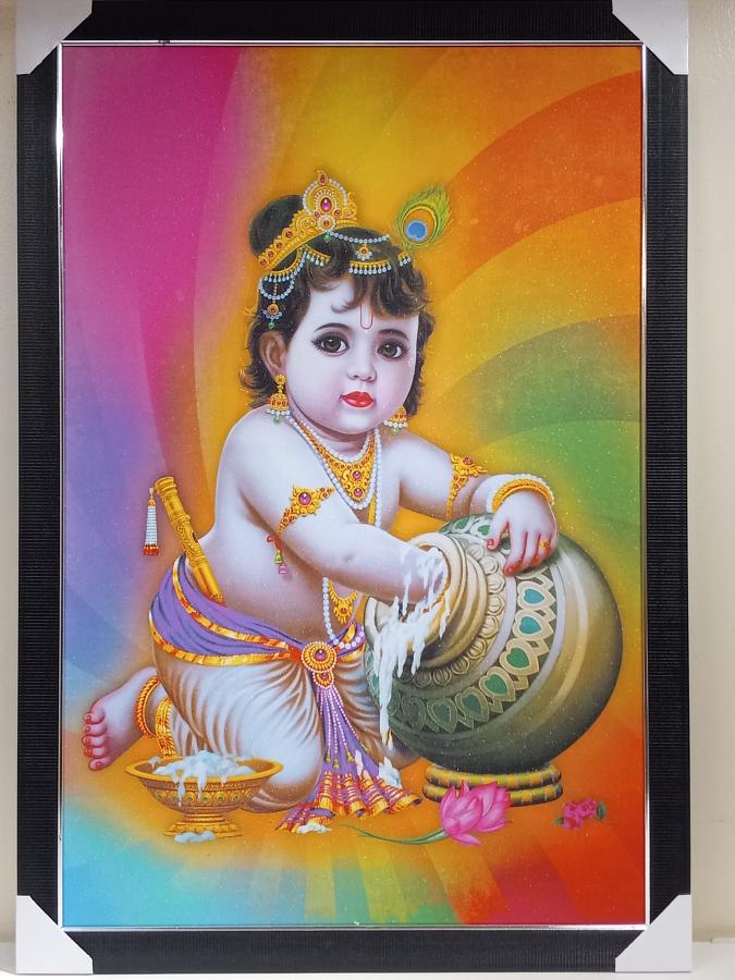 Beautiful Wooden Framed Canvas Print Picture of Bal Gopal # 1 - 23 x 33" Beautiful Wooden Framed Canvas Print Picture of Bal Gopal # 1 - 23 x 33"