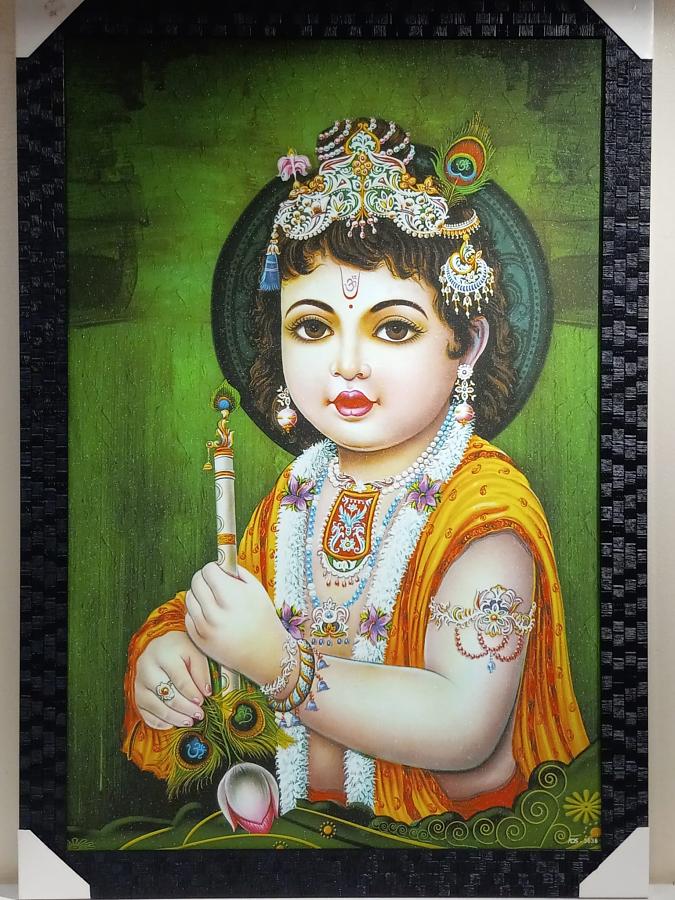Beautiful Wooden Framed Canvas Print Picture of Bal Gopal # 2 - 23 x 33" Beautiful Wooden Framed Canvas Print Picture of Bal Gopal # 2 - 23 x 33"