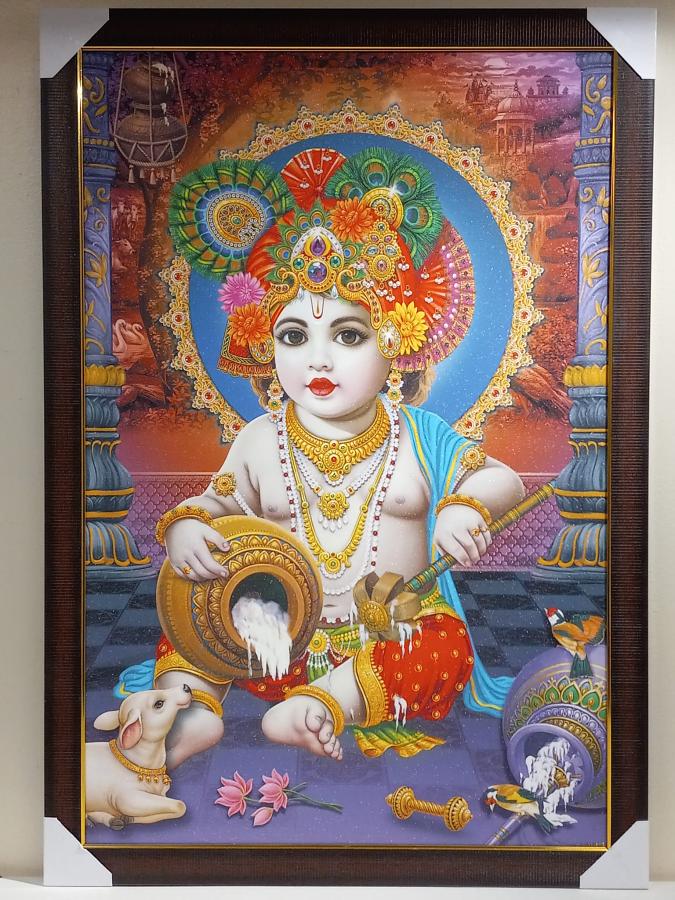 Beautiful Wooden Framed Canvas Print Picture of Bal Gopal # 3 - 23 x 33" Beautiful Wooden Framed Canvas Print Picture of Bal Gopal # 3 - 23 x 33"