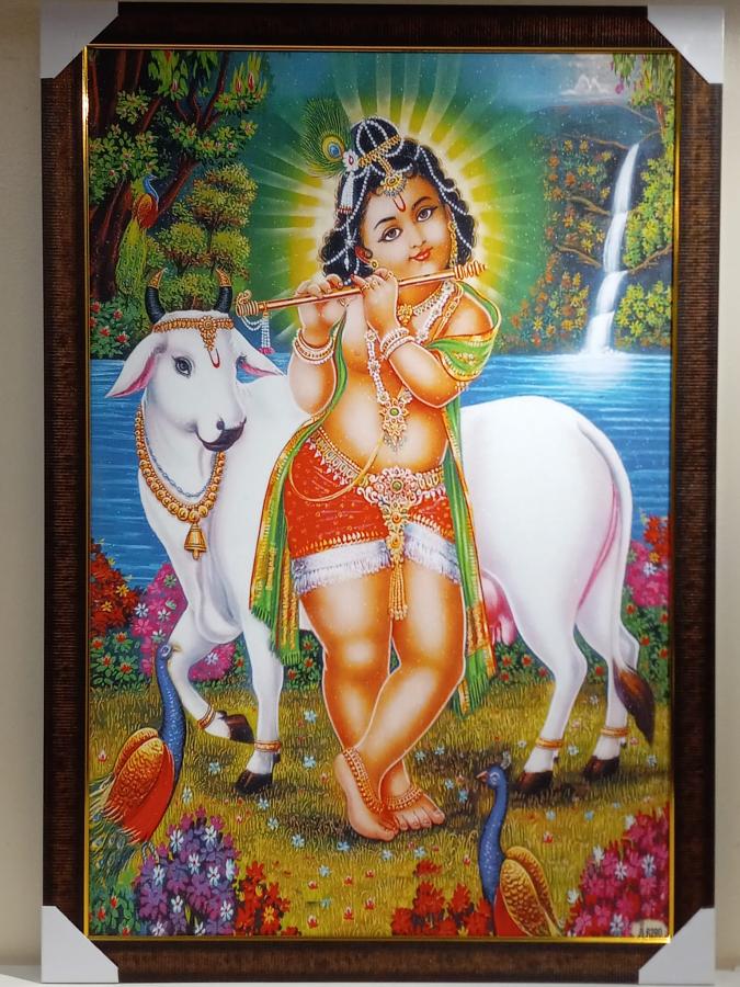 Beautiful Wooden Framed Canvas Print Picture of Bal Gopal # 4 - 23 x 33"