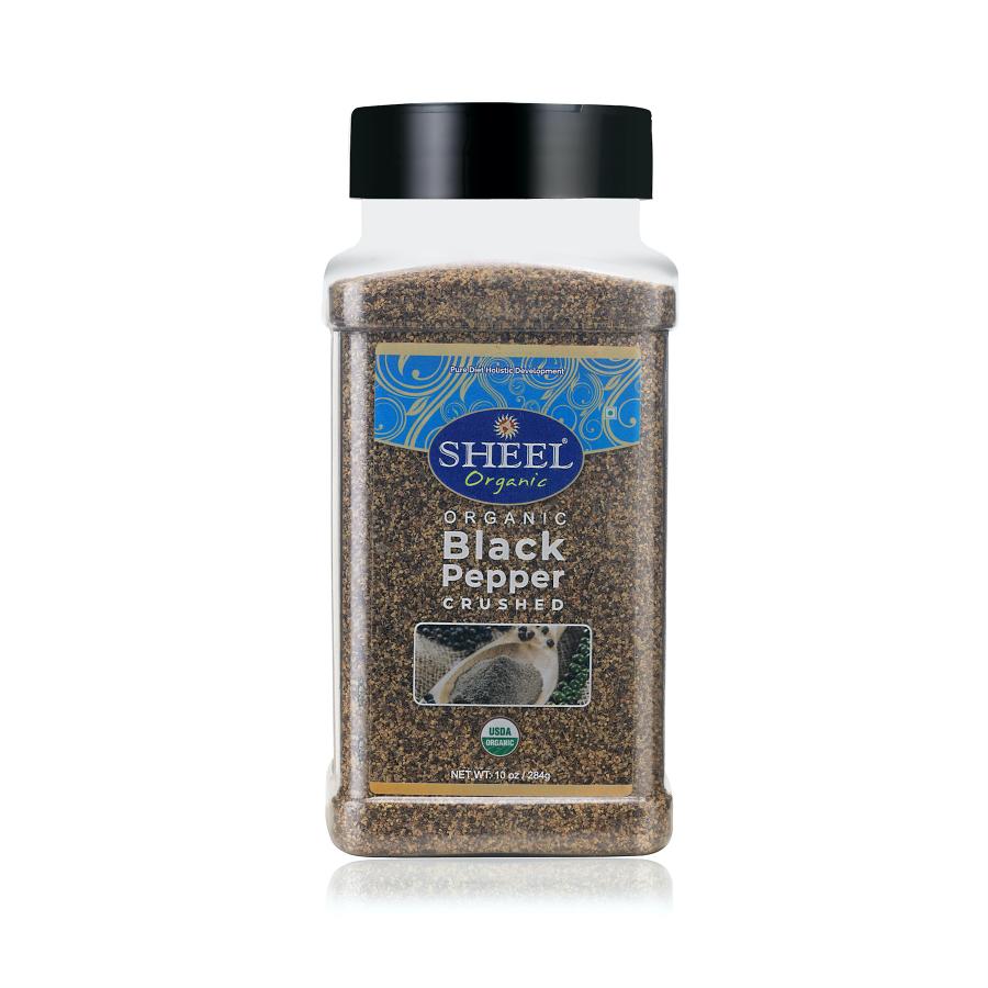 Sheel Organic Black Pepper Crushed - 28 Mesh - Net Wt: 10 oz / 284g 