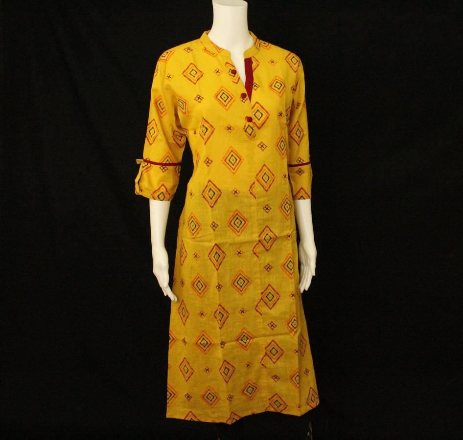 Traditional & Festive Yellow w/ Maroon Cotton Kurti L / XL #43039 | Buy ...