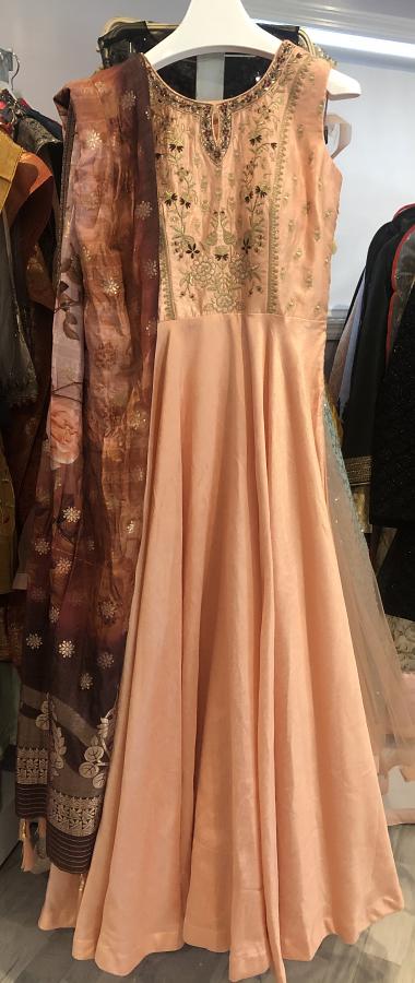 Shop Peach Embroidered One Shoulder Ruffle Gown Party Wear Online at Best  Price | Cbazaar