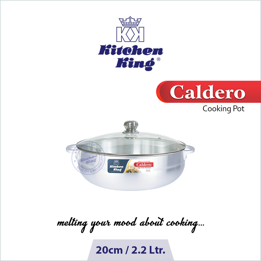 Kitchen King | Caldero Pot Metal Finish with Glass Lid |  20cm / 8"