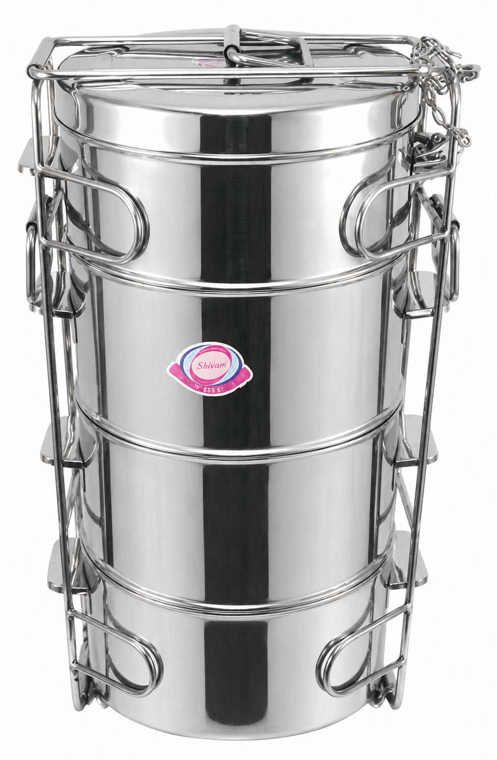 Stainless Steel Four Compartment Large Catering Tiffin Lunch Box - 4 Tier