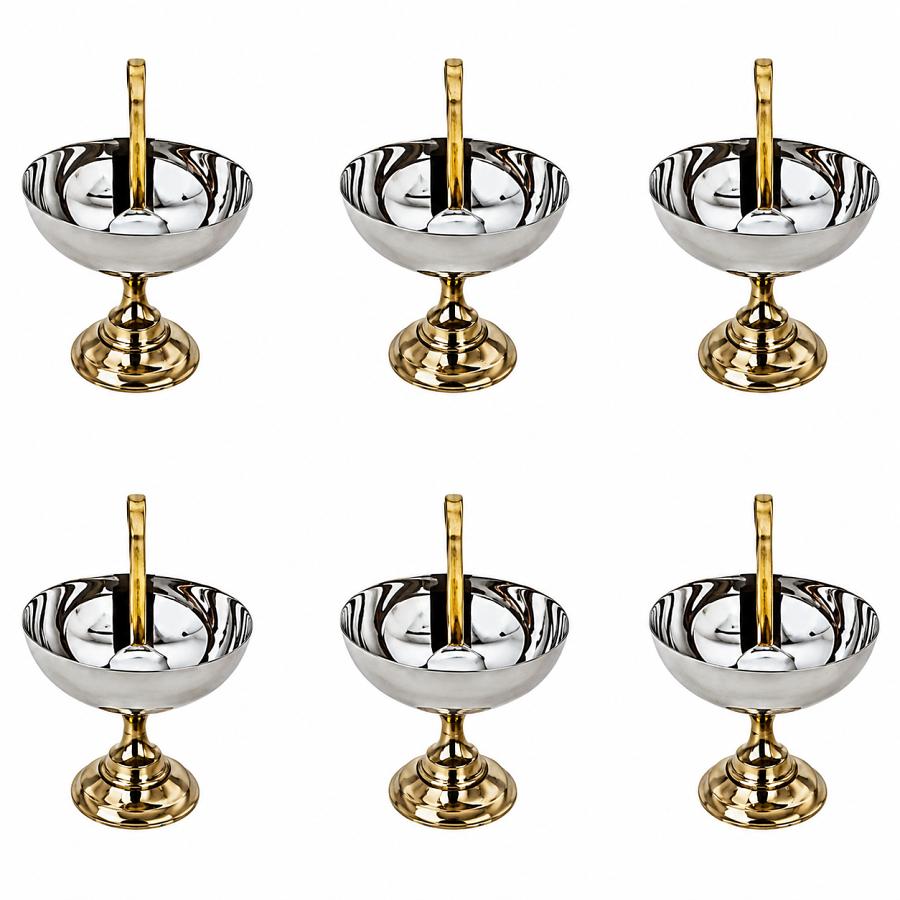 Copper & Stainless Steel Ice Cream Bowl with Spoon (6Pcs - Set)