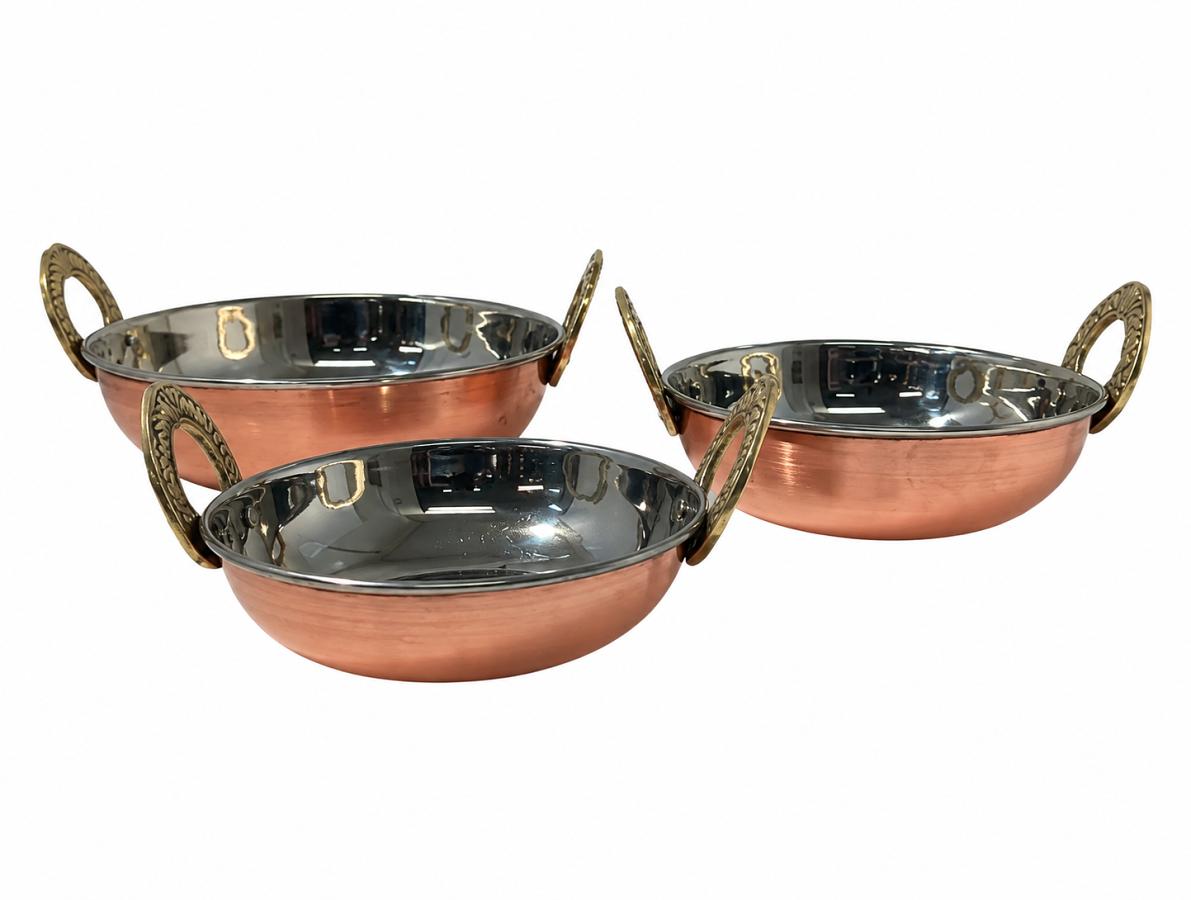 Copper Stainless steel Kadai serving ware (Plain) - 3 Sizes 