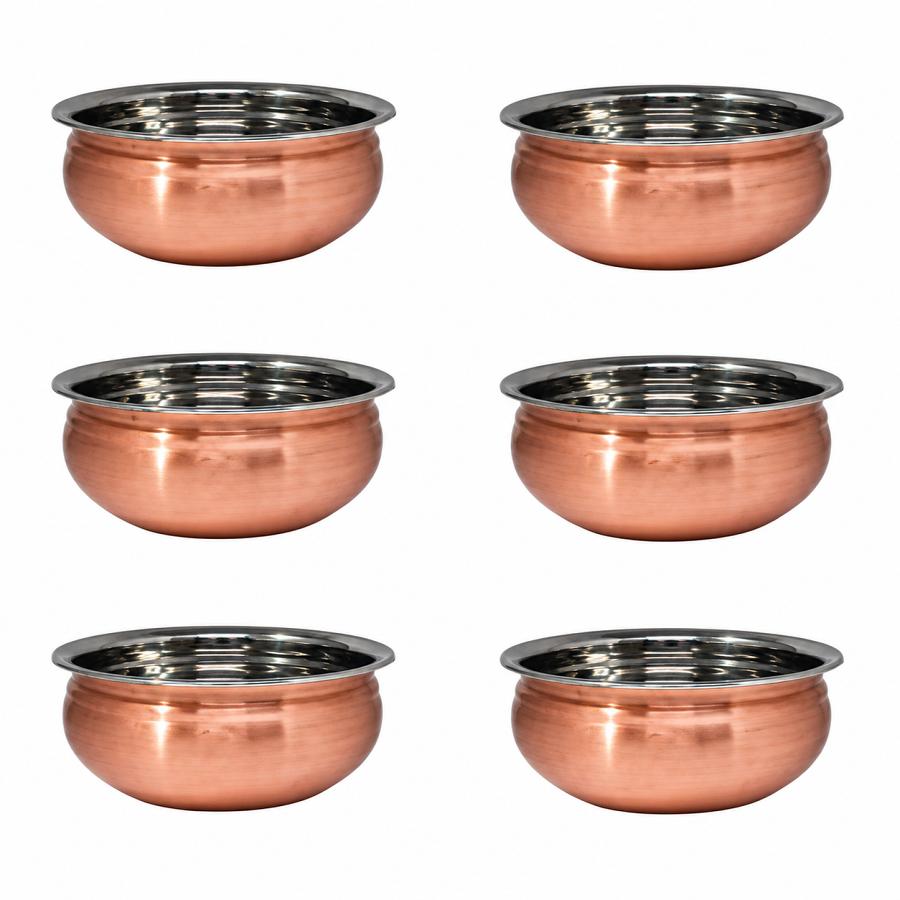 6Pcs - Copper Stainless Steel Handi Serving Dish with Lid (Plain) - 3 Sizes
