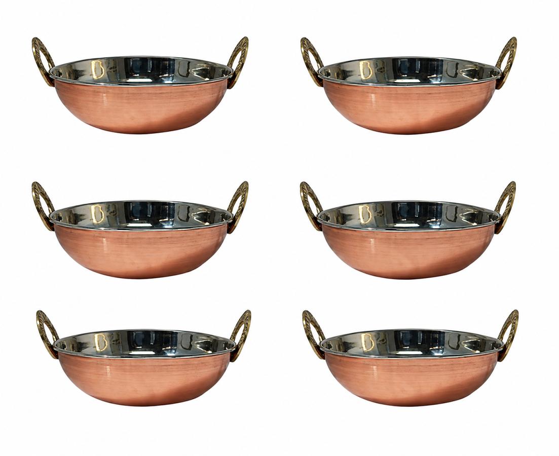 6 Pcs - Stylish Copper Stainless Steel Kadhai (Plain) - 3 Sizes