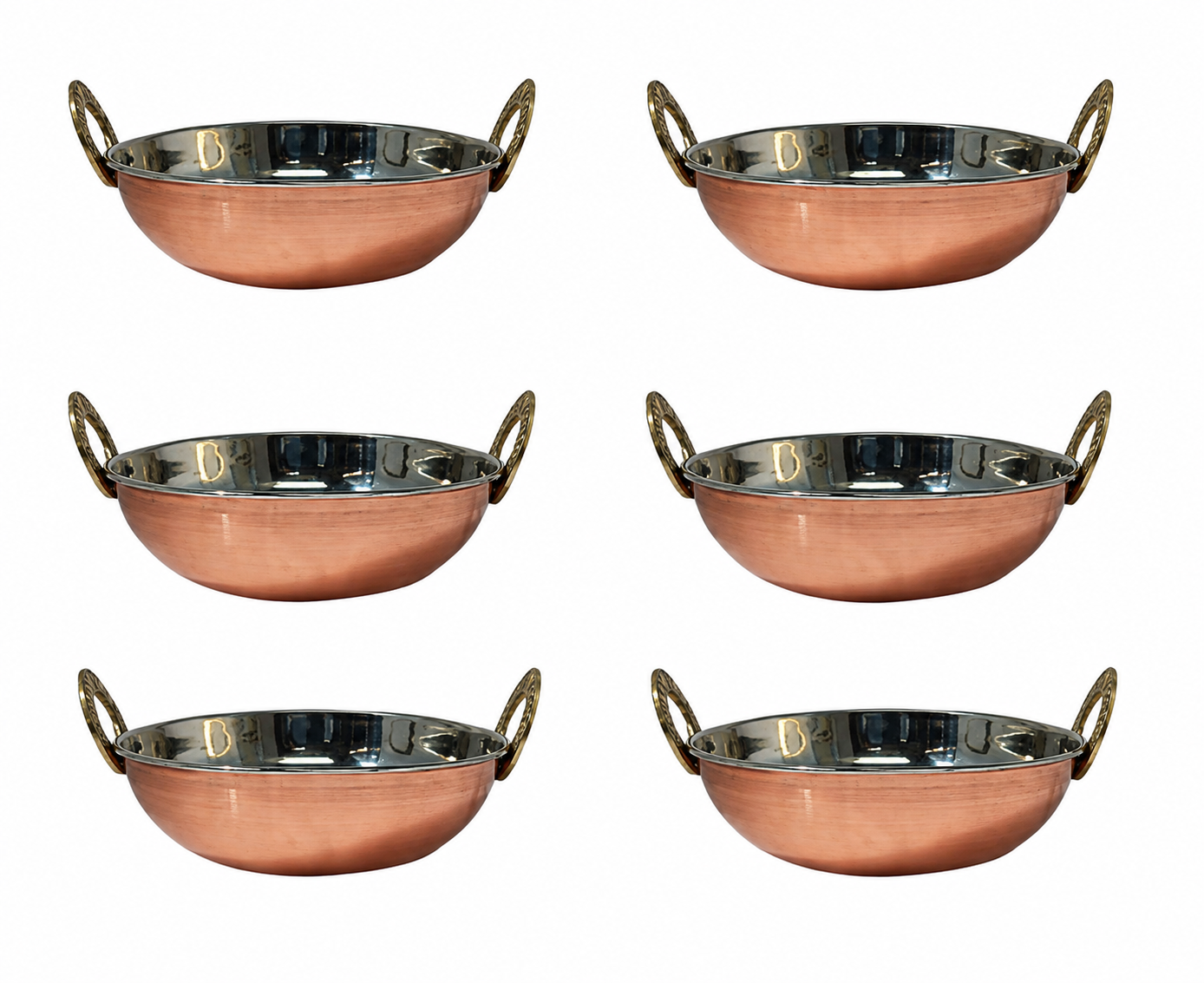 6 Pcs - Stylish Copper Stainless Steel Kadhai (Plain) - 3 Sizes