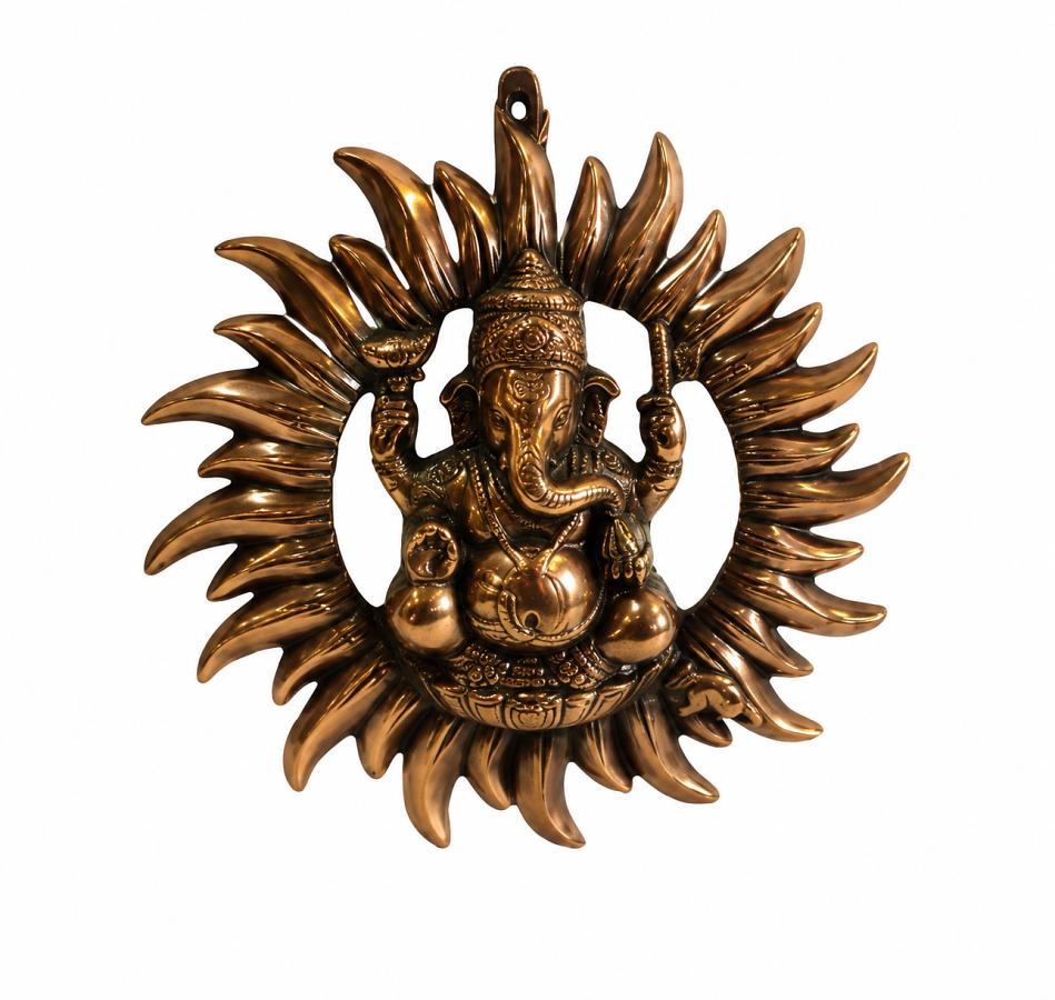 Black Metal Antique Wall Hanging Decor of Ganeshji - 11.25"