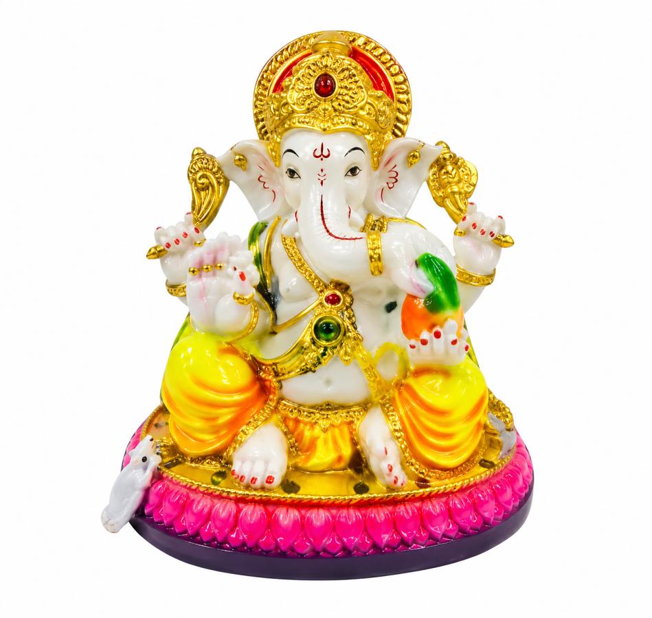 Beautiful n Colorful Fiber Medium Ganesh Statue - 7.25" # 57
