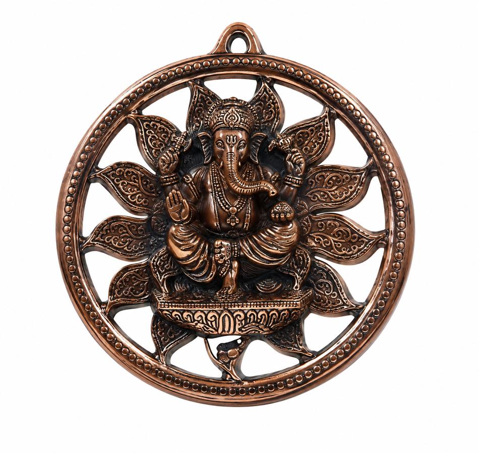 Black Metal Antique Wall Hanging Decor of Ganeshji - 9" Height