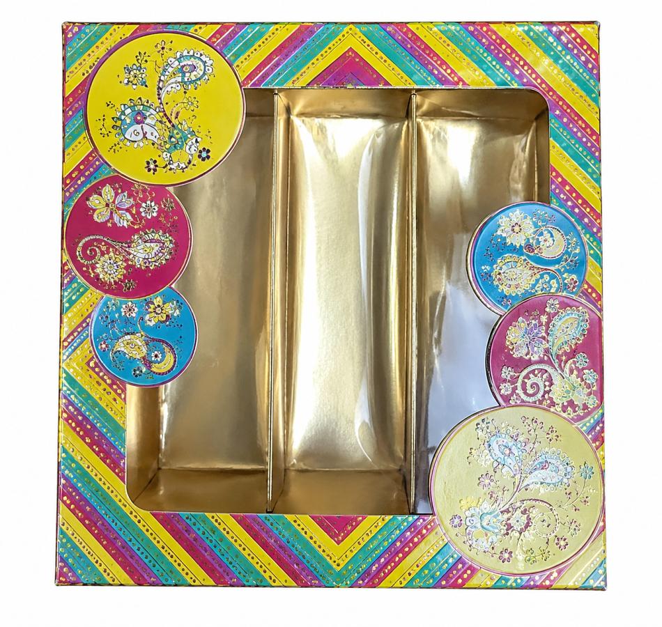 24 Pcs Traditional Yellow Stripe Printed Mithai Boxes 250g