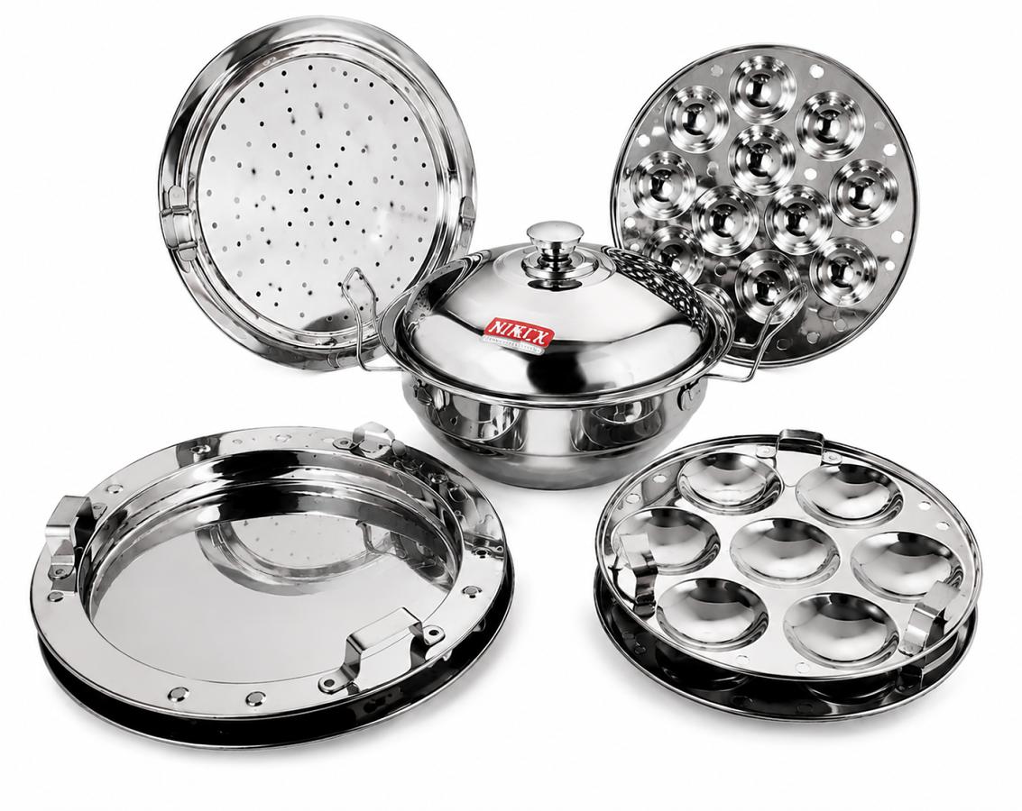Stainless Steel  for Idli/Dhokla/Modak Maker Multi Kadai Set 6 in 1