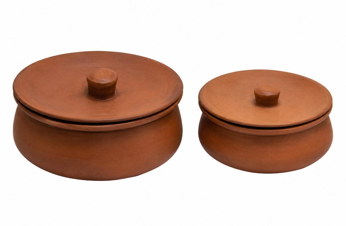 Earthen Natural Clay Cooking Handi 4 Sizes - 6" - 8.75" (1 Pc)