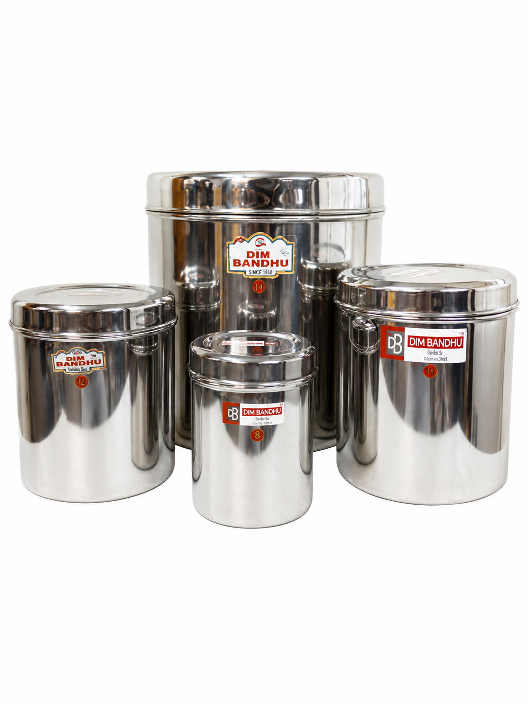 S.S. Round Shape Canister (Container/Dabba) w/ Lid For Home Kitchen