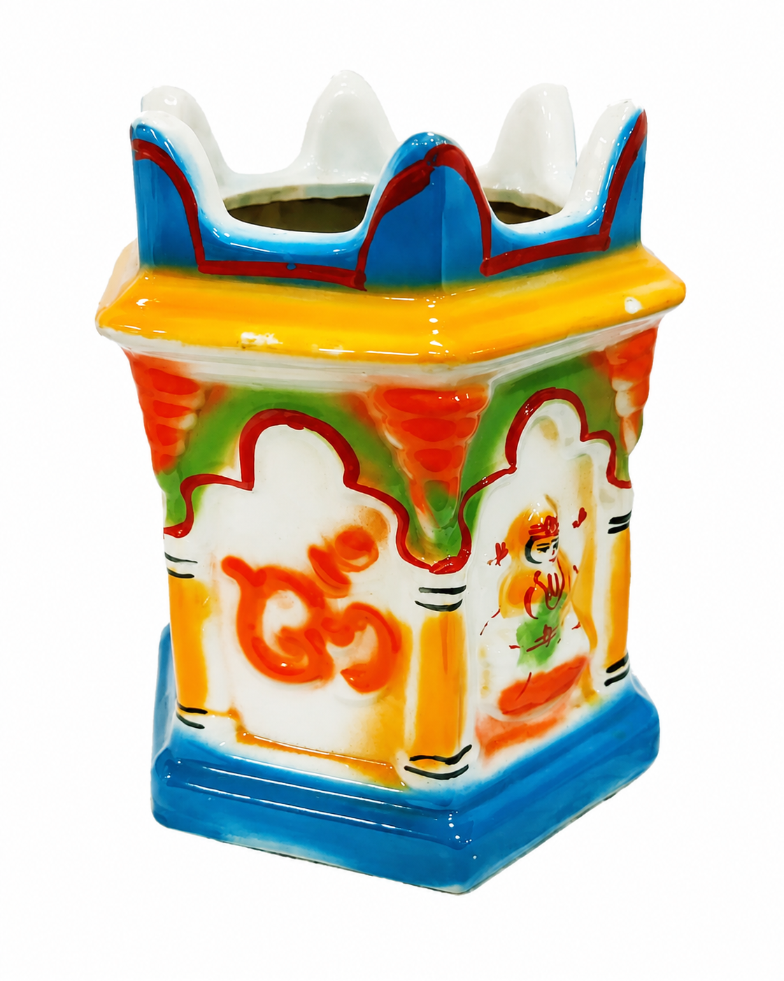 Porcelain Traditional Tulsi Planters Pot - Multicolour - 9.5" Height