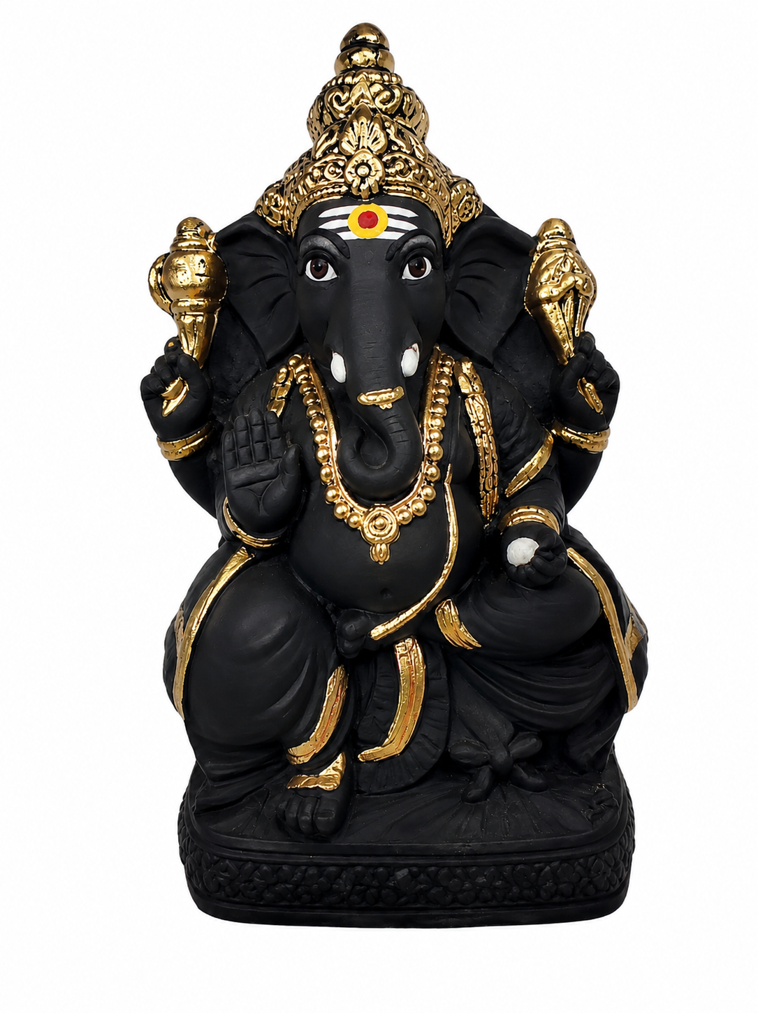  Clay Simhasanam Gold Ornament Ganpati - 9"