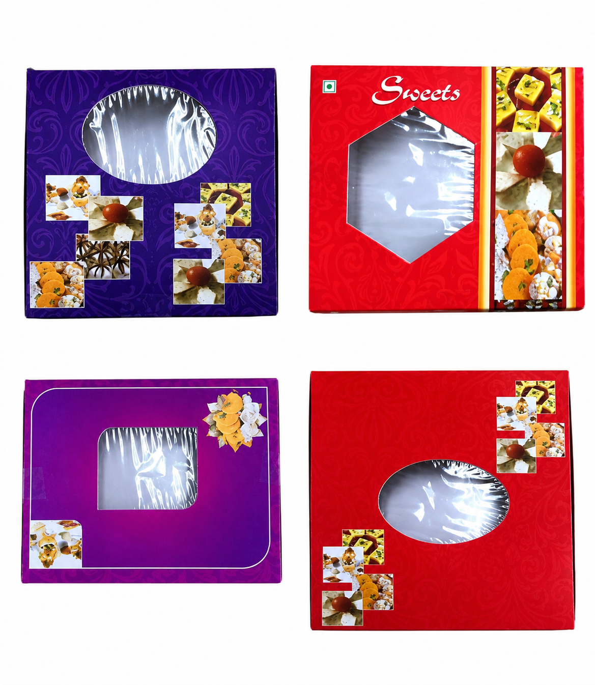 100 Pcs Wholesale Indian Sweet Boxes - Flat w/ Ethnic Design 125 g to 2 Lbs