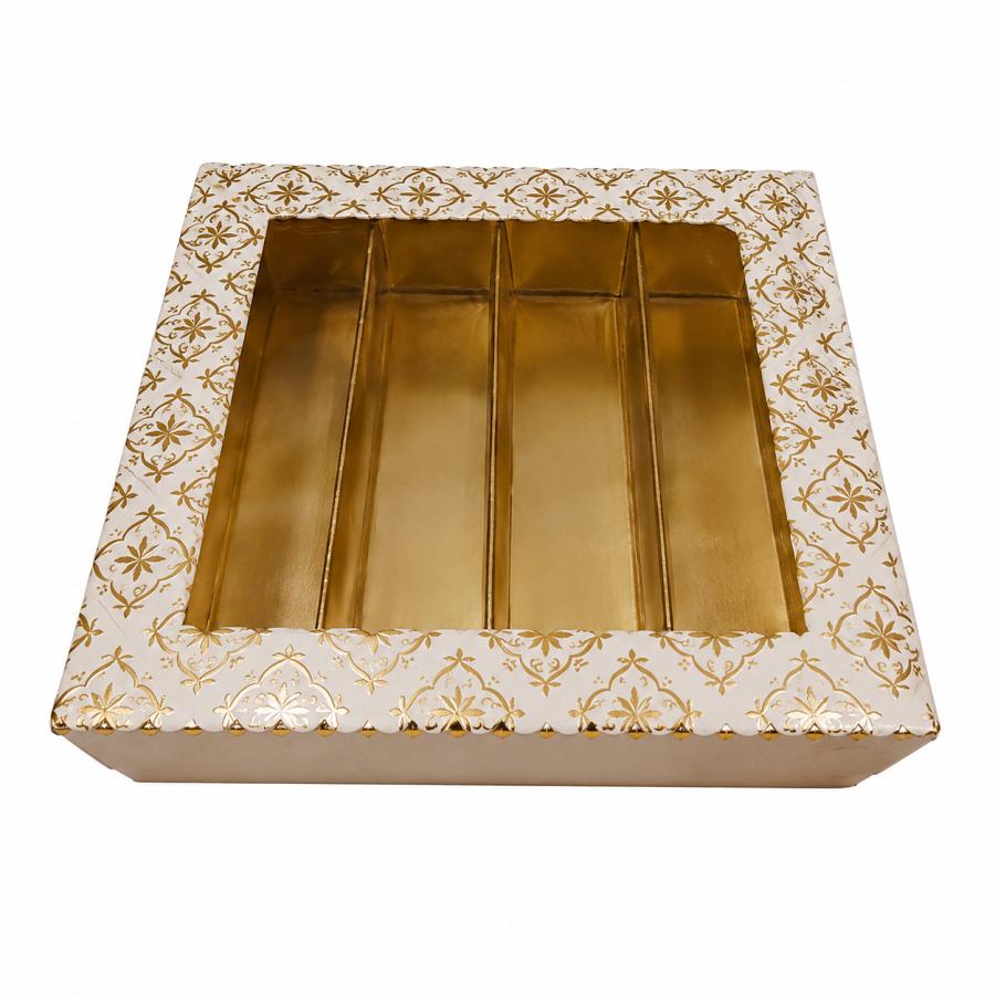 24 Pcs Fancy Sweets Boxes in White Golden Design w/ Window - 500 Gms