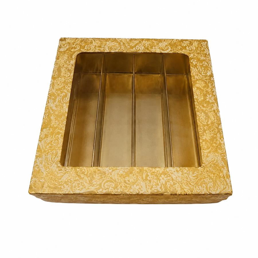 24 Pcs Fancy Sweets Boxes in Yellow Golden Design W/ Window - 500 Gms