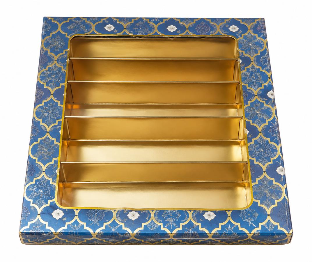 24 Pcs Fancy Sweets Boxes in Blue Golden Design W/ Window - 500 Gms