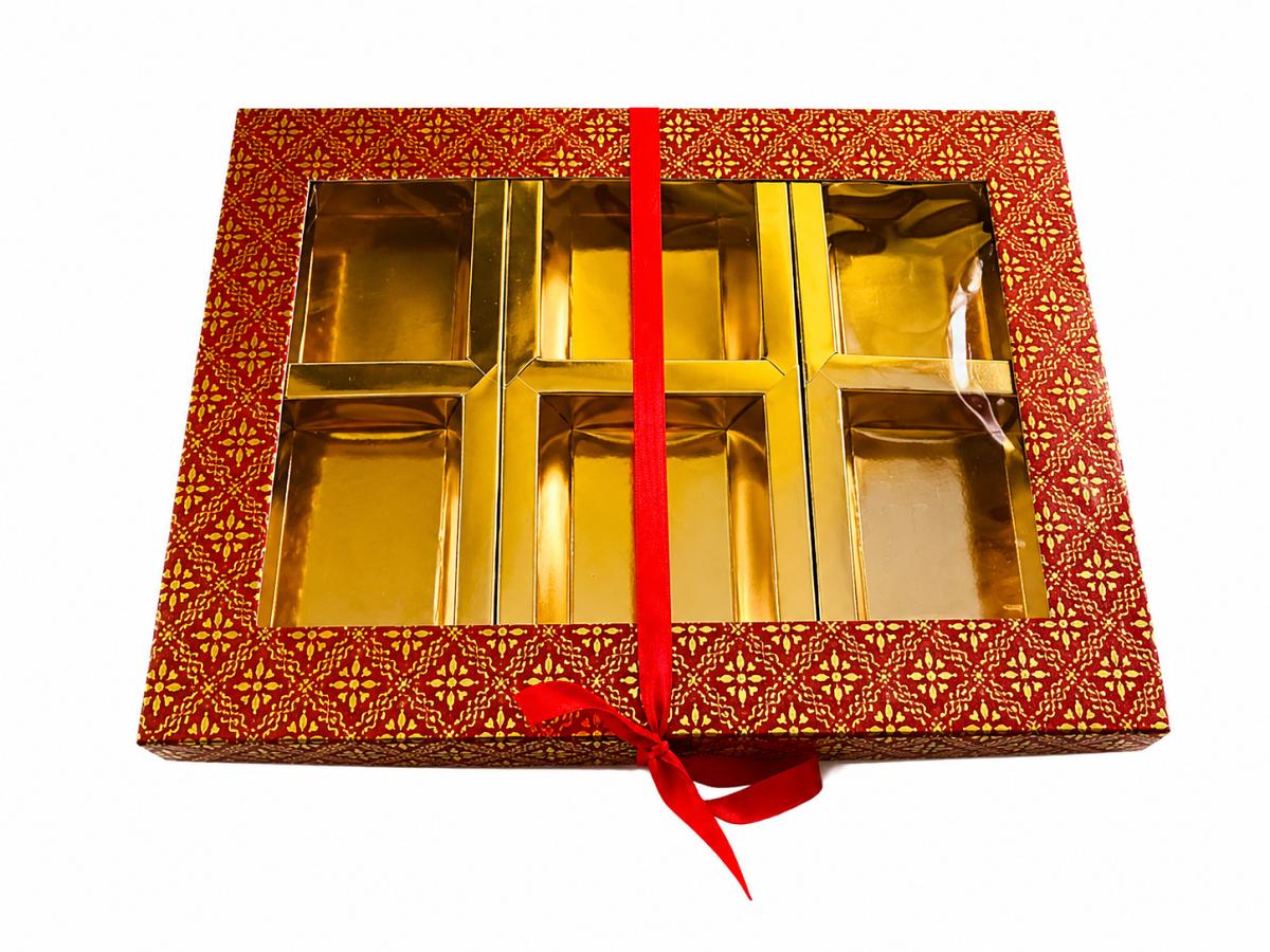 24 Pcs Decorative Empty DryFruit Boxes - 6 Compartment (Red/Gold)