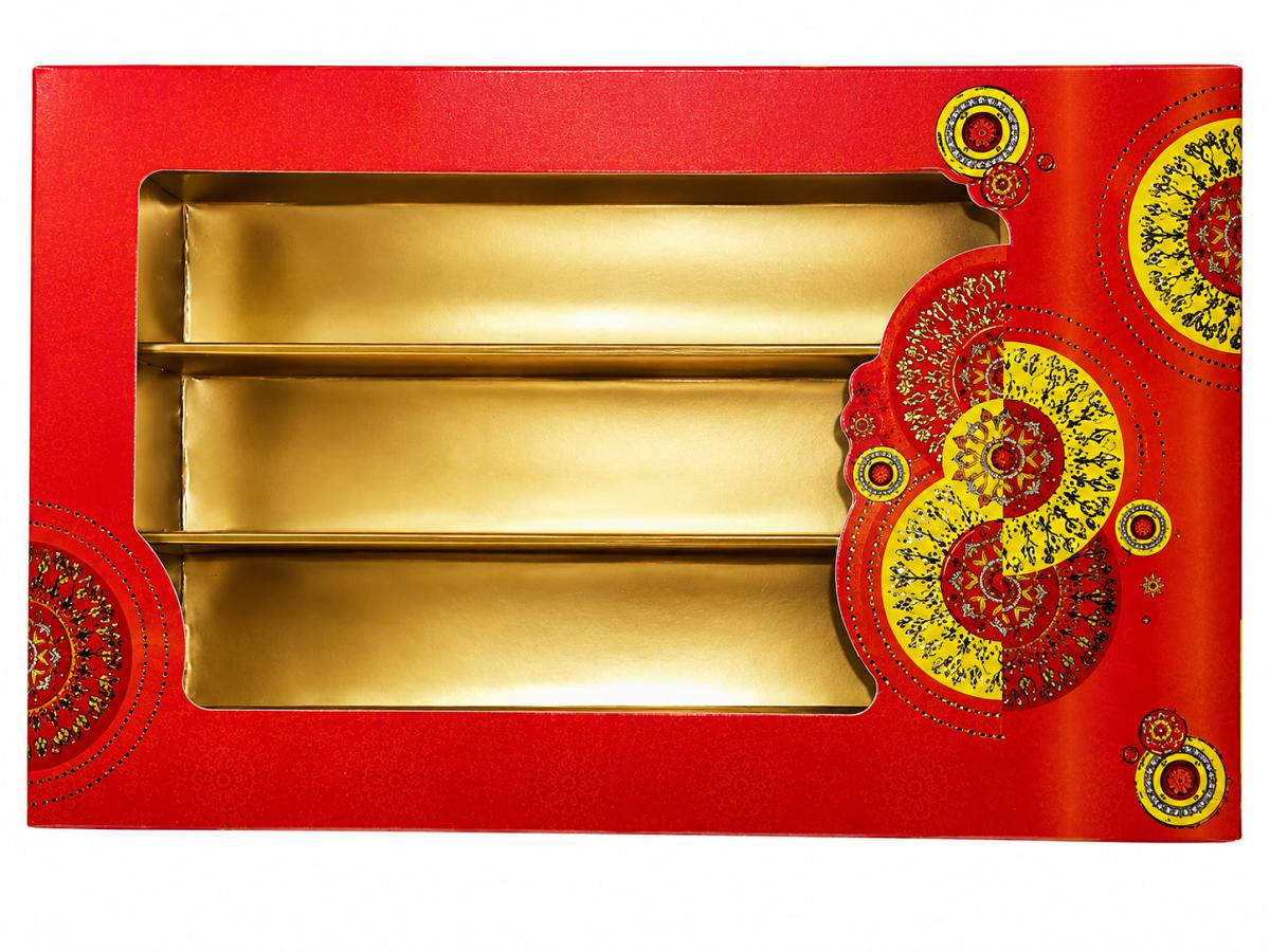 24 Pcs Fancy Traditional Red & Yellow Design Sweet Box - (500 gms)