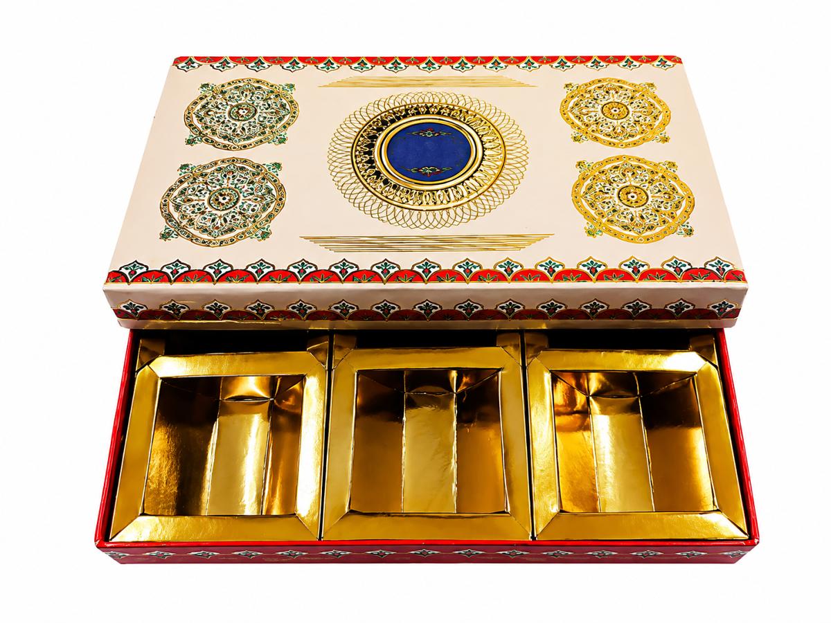 12 Pcs Traditional Decorative Empty Dry Fruit Boxes - 6 Compartment