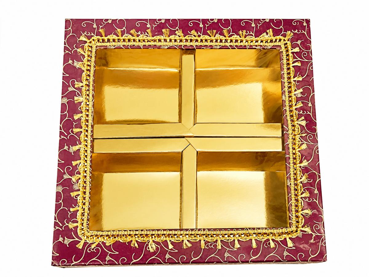 24 Pcs Square Decorative Empty DryFruit Boxes - 4 Compartment (Maroon)